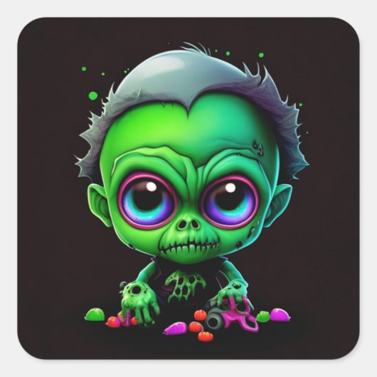 Schattigee Baby Zombie Vierkante Sticker (Voorkant)