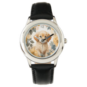 Schattigee babydieren Golden Retriever Puppy Horloge