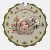 Schattigee Baby's Eerste Kerst  Cardstock Ornament Kaart (Achterkant)