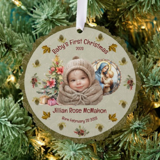 Schattigee Baby's Eerste Kerst  Cardstock Ornament Kaart (Insitu (Drie))