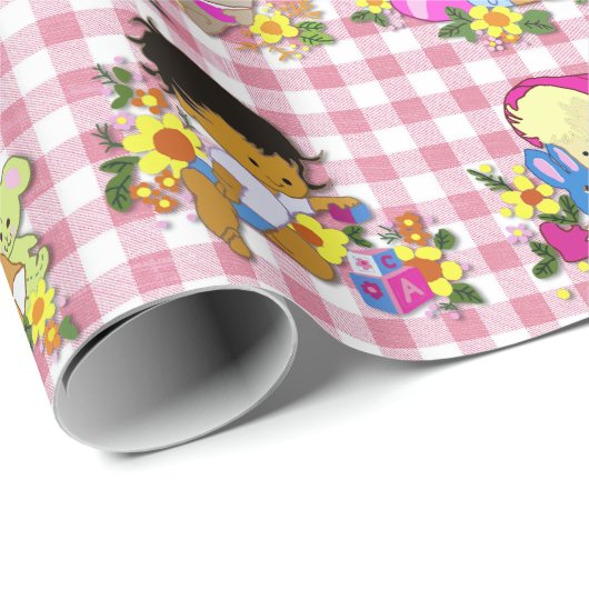 Schattigee Baby's Retro Kleurrijke Roze Plaid Cadeaupapier (Rol Hoek)