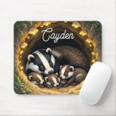Schattigee Badger Familie Gepersonaliseerd Muismat (Met muis)