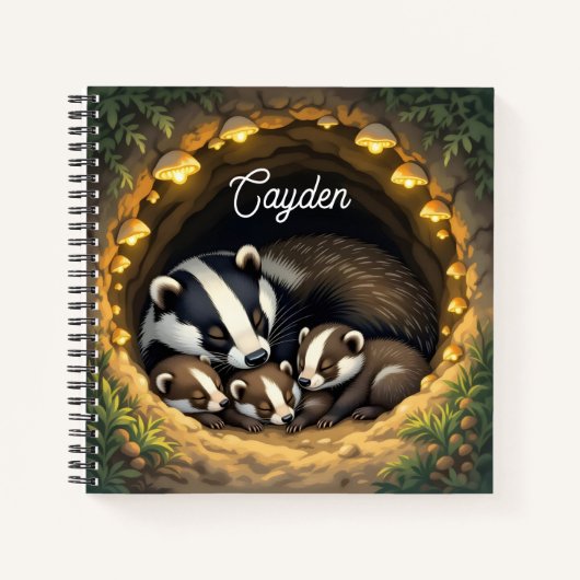 Schattigee Badger Familie Gepersonaliseerd Notitieboek (Voorkant)