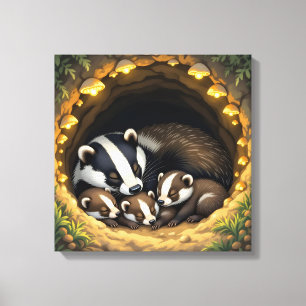 Schattigee Badger Family Napping Canvas Afdruk