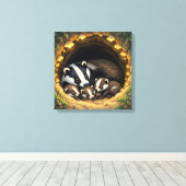 Schattigee Badger Family Napping Canvas Afdruk (Insitu (Houten vloer))