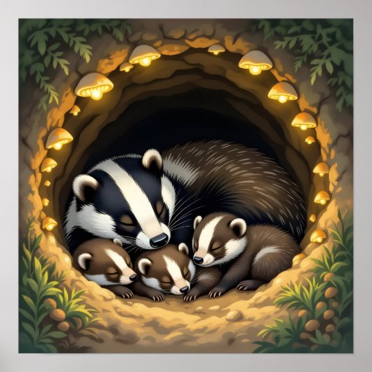 Schattigee Badger Family Napping Poster (Voorkant)