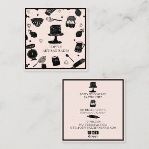 Schattigee Baker Pastry Chef Baking Utensils Roze  Vierkante Visitekaartje