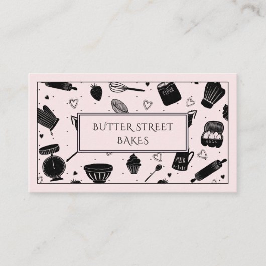 Schattigee Baker Pastry Chef Baking Utensils Roze  Visitekaartje (Voorkant)
