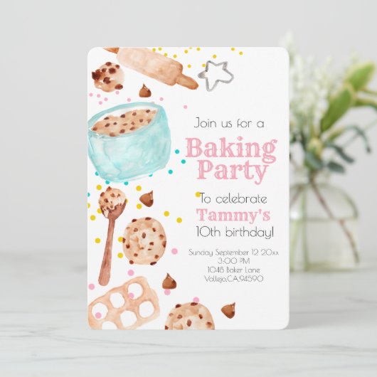 Schattigee baking party kind verjaardagsuitnodigin kaart (Staand voorkant)