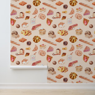 Schattigee bakkerijillustraties donut broodcake behang