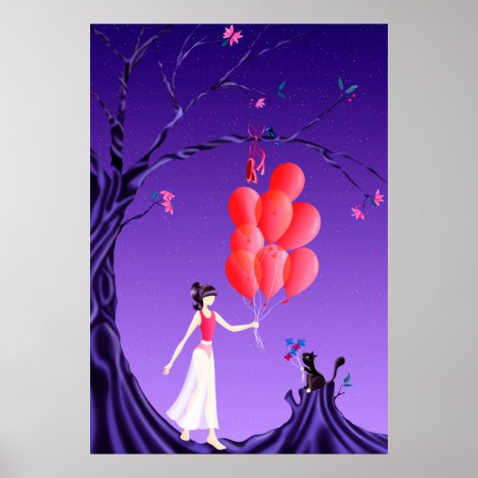 Schattigee Ballerina en Cat Midnight Tree Poster (Voorkant)