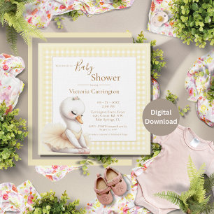 Schattigee Ballerina Geel Plaid Baby shower Uitnod