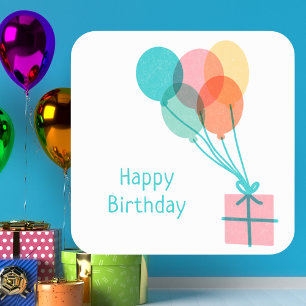 Schattigee ballon Happy Birthday Vierkante Sticker