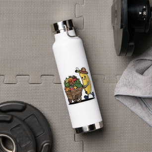 Schattigee bananenteler duwt fruitkar Sticker Waterfles
