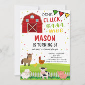 Schattigee Barnyard Farm Animals Verjaardagsuitnod Kaart (Voorkant)