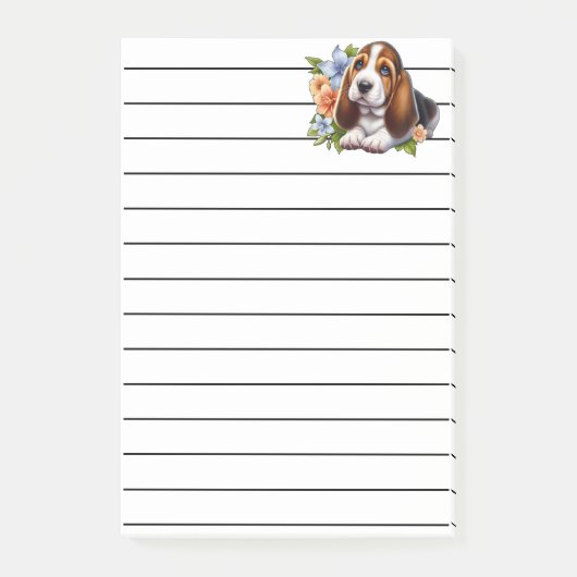 Schattigee Basset Hound Puppy Zittend Met Bloemen Post-it® Notes (Voorkant)