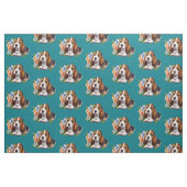 Schattigee Basset Hound Puppy Zittend Met Bloemen Stof (Fat Quarter)