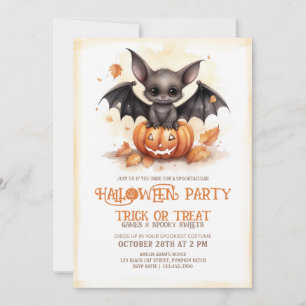 Schattigee Bat en Pompoen Halloween Party Kaart