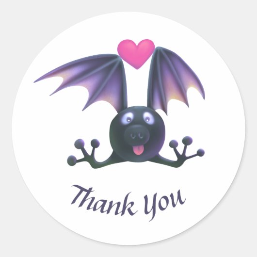 Schattigee Bat Halloween Bedankt Sticker Ronde Lab (Voorkant)