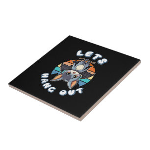 Schattigee Bat Hanging en Retro Sunset   Laten we  Tegeltje