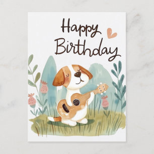 Schattigee Beagle met een gitaar Happy Birthday Briefkaart
