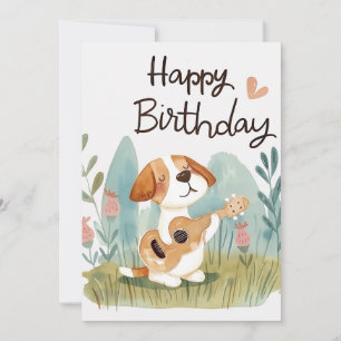Schattigee Beagle met een gitaar Happy Birthday Feestdagenkaart