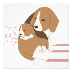 Schattigee Beagle Moeder & Baby Illustratie Foto Afdruk