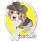 SCHATTIGEE BEAGLE PUPPY AFBEELDING COWBOY PET NAAM STICKER (Voorkant)