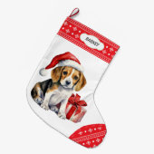 Schattigee Beagle Puppy Santa Hat Sneeuwvlok Borde Grote Kerstsok (Voorkant (Hangend))