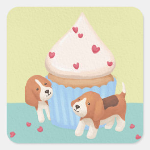 Schattigee Beagles & Cupcake Illustratie Vierkante Sticker