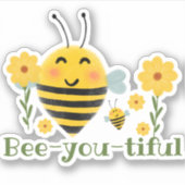 Schattigee Bee-you-tiful Groene & Gele Waterverf B Sticker (Voorkant)