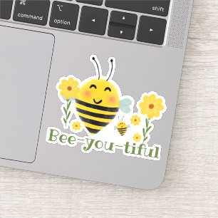 Schattigee Bee-you-tiful Groene & Gele Waterverf B Sticker
