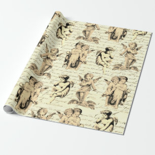 Schattigee Beige Cupid Angels Frans script Cadeaupapier