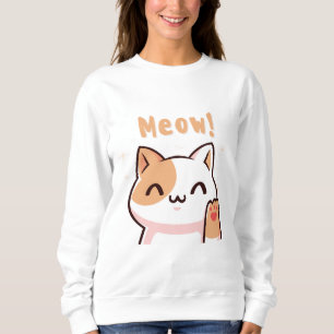 Schattigee beige kat met miauw tekstillustratie trui