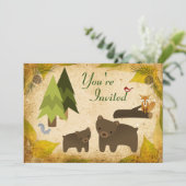 Schattigee Beren en bosdieren 1e verjaardag Kaart (Staand voorkant)