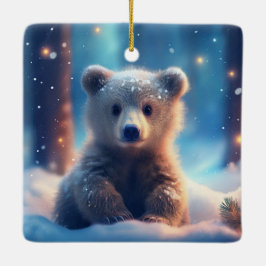 Schattigee Beren welp in besneeuwd bos Keramisch Ornament