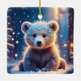 Schattigee Beren welp in besneeuwd bos Keramisch Ornament
