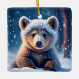 Schattigee Beren welp in besneeuwd bos keramische  Keramisch Ornament