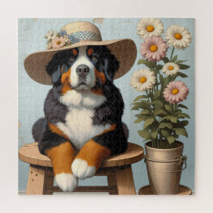 Schattigee Berner Berghond met Pet en Bloemen Legpuzzel