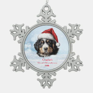 Schattigee Berner Berghond Santa Hat Paw Custom Tin Sneeuwvlok Ornament