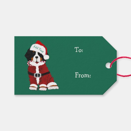 Schattigee Berner Berghond Santa Paws Cadeaulabel (Voorkant (Horizontaal))
