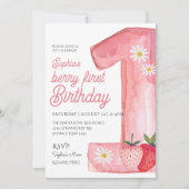 Schattigee Berry Eerste Verjaardag Waterverf Aardb Kaart (Voorkant)