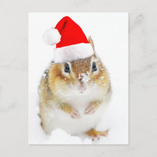 Schattigee besneeuwde Santa Chipmunk Feestdagenkaart