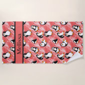 Schattigee betegelde strandpinguïns Naam toevoegen Strandlaken (Voorkant)