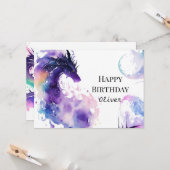 Schattigee betoverde drakenverjaardag kaart (Voorkant / Achterkant in situ)