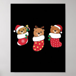 Schattigee bevers in kerstkousen voor kerst poster