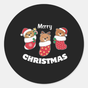 Schattigee bevers in kerstkousen voor kerst ronde sticker