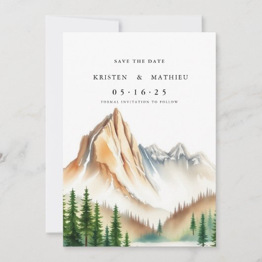 Schattigee bewerkbare berg save the date (Voorkant)