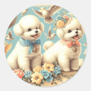 Schattigee Bichon Frisé Illustratie Ronde Sticker