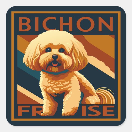 Schattigee Bichon Frise Puppy Dog Retro Poster Sti Vierkante Sticker (Voorkant)